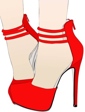 The feet of a woman with beautiful high-heeled female shoesの写真素材