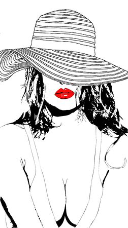 A beautiful sensual and charming woman with a hatの写真素材