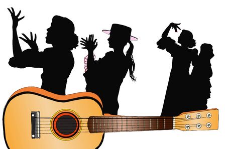 A symbolic image of Spanish music - its instruments and its flamenco dancesの写真素材
