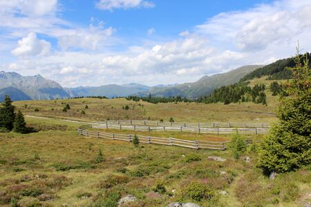 The beautiful mountain landscape of the Resia valley between the Friuli Alps in Italyの写真素材
