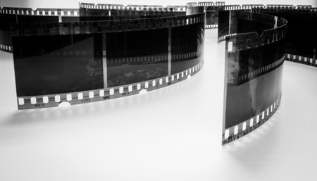 black and white photo of old negatives on a white backgroundの写真素材