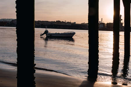 boat anchored in the fishing portのeditorial素材
