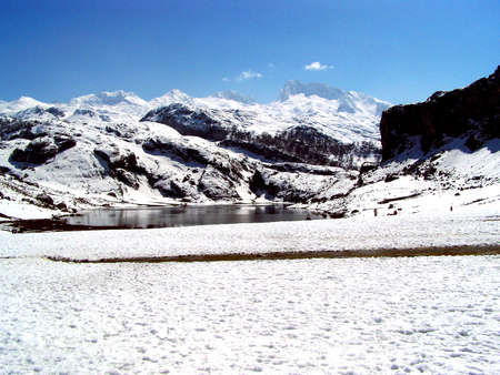 cold winter in covadongaの写真素材