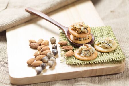 healthy food,cereal craker in wood spoon