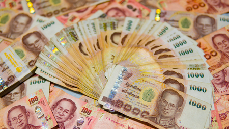 stack of 1000 bath Thai money : Thailand Currency 1000 Bath, BankNotesの写真素材