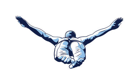 This vector illustration is of a diver. The diver is dressed in speedo and swim cap.のイラスト素材