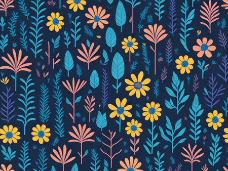 Pattern with flowers and leaves. Hand drawn vector illustration.の素材
