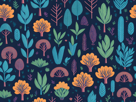 Pattern with hand drawn trees and plants. Vector illustration.の素材