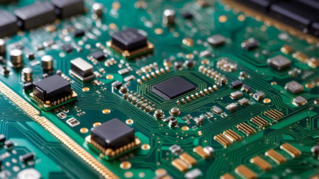 Electronic circuit board close-up. Technology and electronics background.の素材