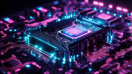 Circuit board close-up. Technology background. 3d renderingの素材