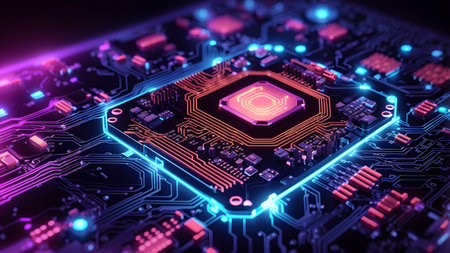 Circuit board background. 3d rendering, 3d illustration.の素材