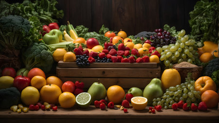 Composition with variety of fresh fruits and vegetables. Balanced diet.の素材