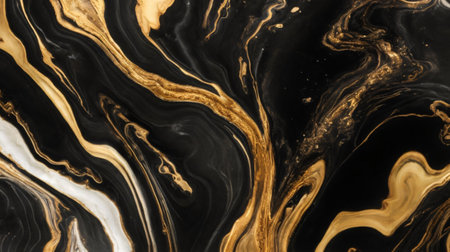 Black and gold marble pattern. Marbling texture design. Abstract background.の素材