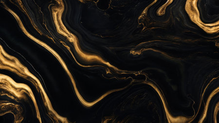Black and gold marble texture background. Marbling artwork texture. Agate ripple pattern. Gold powder.の素材