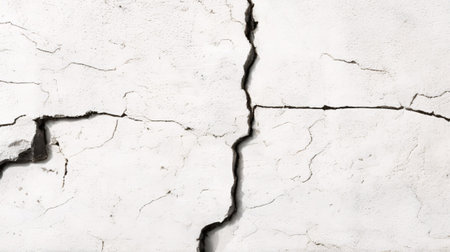 Cracks in the white concrete wall. Abstract background for design.の素材