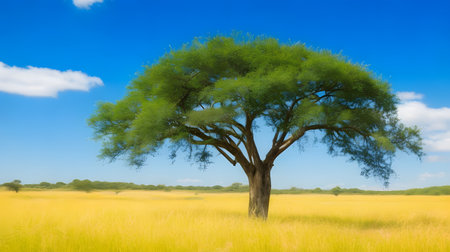 african landscape - acacia tree in the field on a sunny dayの素材