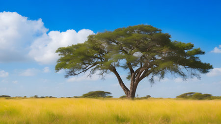 Acacia tree on the savannah in Serengeti National Park, Tanzaniaの素材