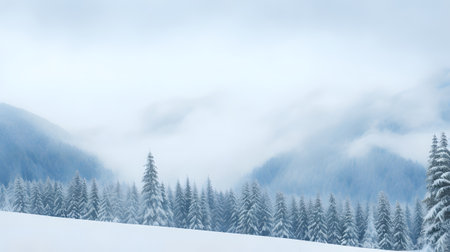 Winter landscape with snow covered fir trees in Carpathian mountains.の素材
