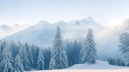 Fantastic winter landscape with snow covered fir trees in the mountainsの素材
