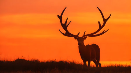 Beautiful silhouette of a red deer stag during the rutting season.の素材