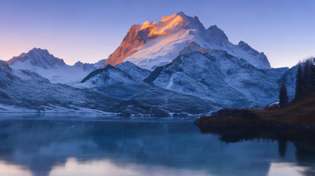 Matterhorn and Zermatt lake at sunrise, Switzerland.の素材