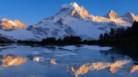 Matterhorn, the highest mountain of the Himalayas, reflected in the lakeの素材