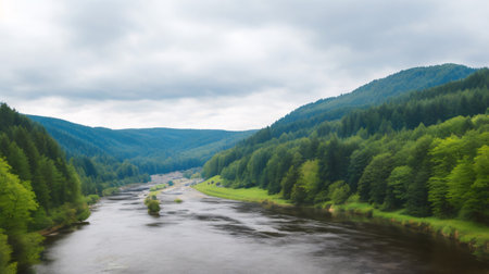 Panoramic view of the mountain river in the Carpathiansの素材