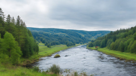 Panoramic view of the mountain river in the Altai Republicの素材