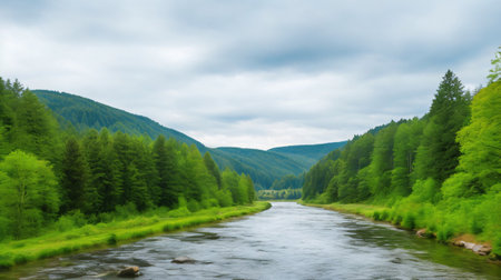 Beautiful landscape with a river in the Carpathian mountains.の素材