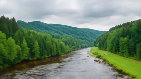 Panoramic view of the river in the Carpathian mountainsの素材