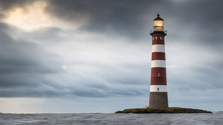 Lighthouse in the sea with cloudy sky. 3D rendering.の素材