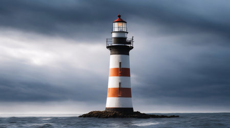 Lighthouse in the sea. Dramatic sky. 3d renderの素材