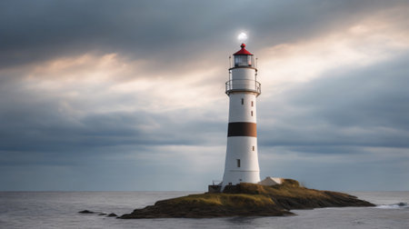 Lighthouse on the coast of the Atlantic ocean in Normandy, Franceの素材