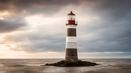 Lighthouse on the sea at sunset. Dramatic sky. 3d renderの素材
