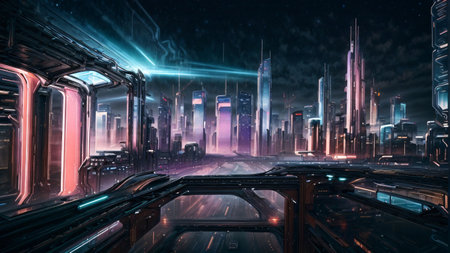 Futuristic city in the night. The concept of future.の素材