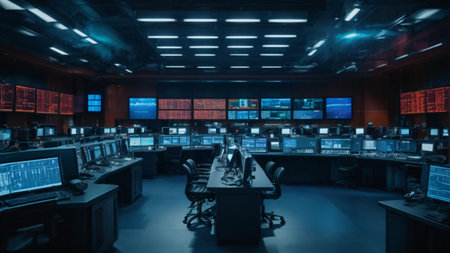 Security room with computers, stock exchange, stock exchange, stock exchange.の素材
