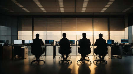 Silhouette of a group of business people in a modern officeの素材
