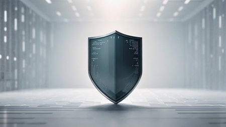 Cyber security concept with shield and binary code. 3d renderingの素材
