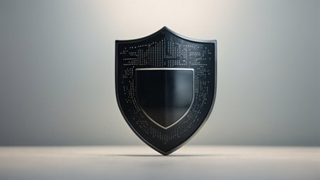 Cyber security concept. Shield with binary code. 3d illustrationの素材