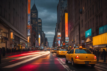 Yellow taxi in Times Square in New York Cityの素材