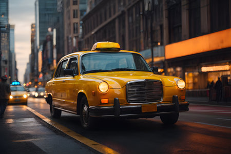 Taxi in New York City at sunset. Long exposure shot.の素材