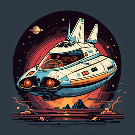 Space ship in outer space. Vector illustration in retro comic style.の素材
