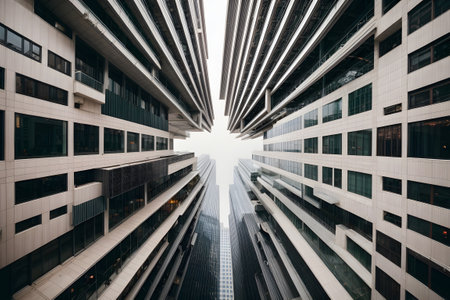 Low angle view of skyscrapers in hongkong.の素材