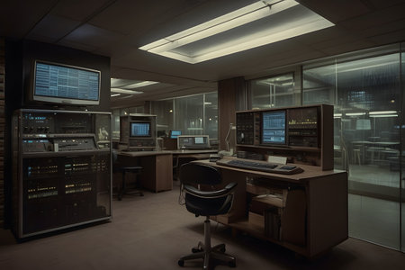 Interior view of a modern computer room. 3D Renderingの素材