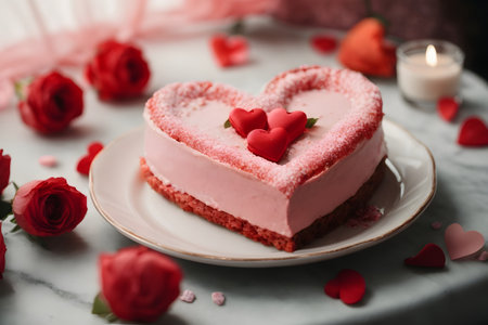 Beautiful heart-shaped cake for Valentine's Day on light backgroundの素材