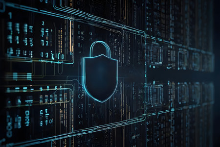 Data security concept with padlock and binary code. 3D Renderingの素材
