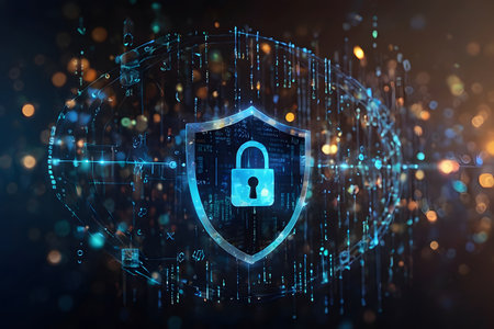 Cyber security and data protection concept. 3d rendering toned image double exposureの素材