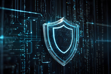 Cyber security concept. 3d rendering toned image double exposureの素材