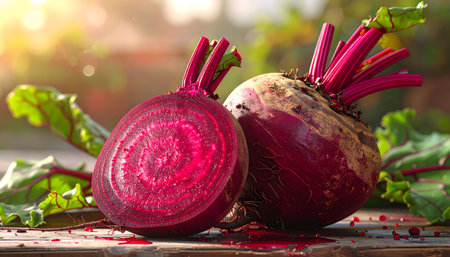 Beetroot on a wooden table in the garden. Selective focus.の素材