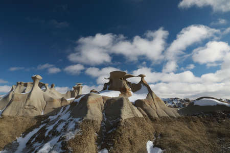 Bisti Badlands Wilderness Area in winter with snow, New Mexico, USAの写真素材